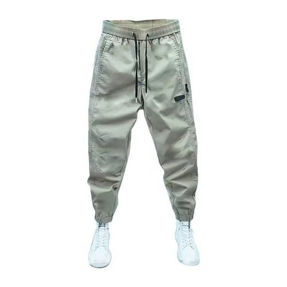 Skymirror Men Harem Pants Drawstring Elastic Waist Slim Fit Ankle-banded Thin Stretchy Solid Color Pockets Soft Breathable Outdoor Streetwear Men Long Trousers
