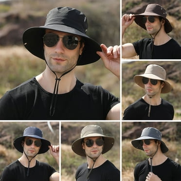 Skymirror Men Outdoor Fishmernan Hat with Adjustable Windproof Fixed Strap Anti-UV Foldable Sunscreen Climbing Gardening Fishing Outdoor Travel Cap