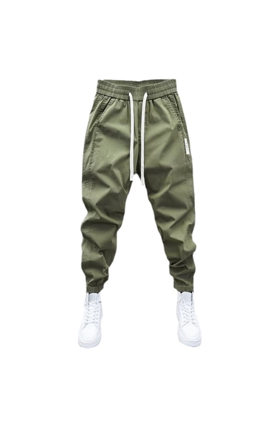 Men Pants Drawstring Elastic Waist Loose Ankle-banded Solid Color Simple Style Casual Pockets Thin Soft Breathable Patchwork Ankle Length Trousers