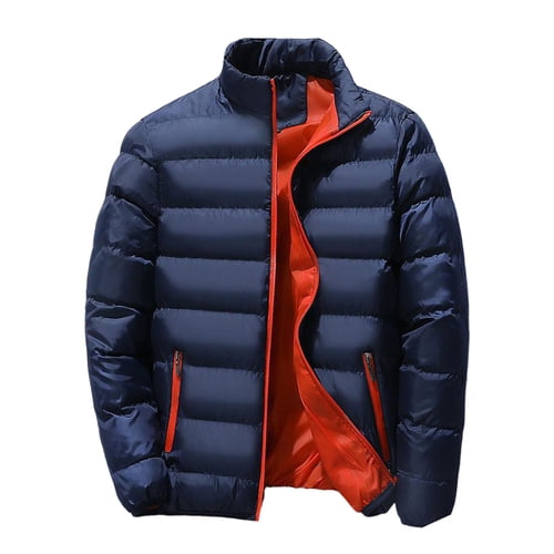 Skymirror Men Parkas Solid Color Padded Stand Collar Long Sleeve Loose Thickened Autumn Winter Zipper Pockets Jacket Streetwear