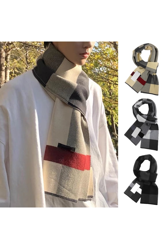Men Scarf Fall Winter Plaid Print Long Soft Thickened Warm Windproof Cold Weather Checked Male Neck Wrap Scarf Shawl Birthday Gift