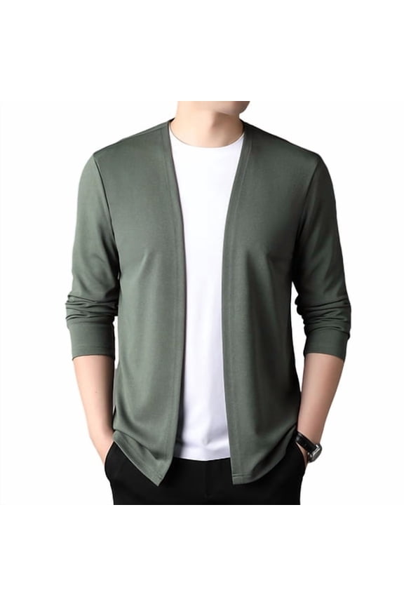 Men Slim Fit Solid Color Sweater Coat Open Front Thin Male Casual Knitted Cardigan for Spring And Autumn