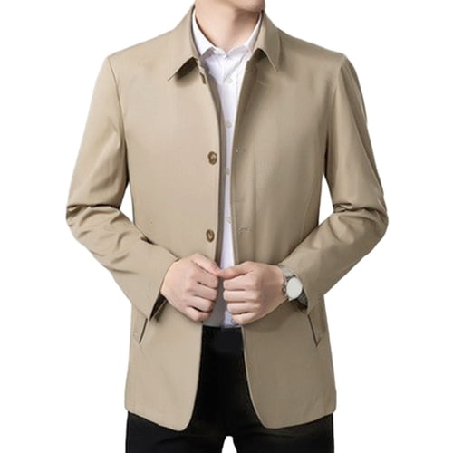 Skymirror Men Spring Autumn Jacket Long Sleeve Turn-down Collar Single Breasted Solid Color Business Blazer Suit Casual Coat