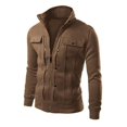 thumbnail image 1 of Skymirror Men Spring Autumn Jacket with Buttons Zipper Closure Solid Color Stand Collar Long Sleeve Casual Jacket Outerwear, 1 of 8