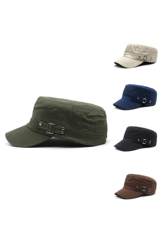 Men Summer Peaked Hat Solid Color Flat Top Wide Brim Adjustable Sun Protection Sunscreen Breathable Camping Baseball Hat Headwear