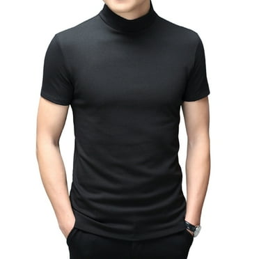 Skymirror Men Summer Top Half High Collar Solid Color Soft Pullover Breathable Keep Cooling Casual Short Sleeves Men Summer T-shirt Men Clothing