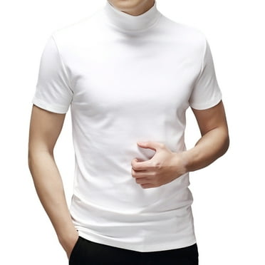 Skymirror Men Summer Top Half High Collar Solid Color Soft Pullover Breathable Keep Cooling Casual Short Sleeves Men Summer T-shirt Men Clothing