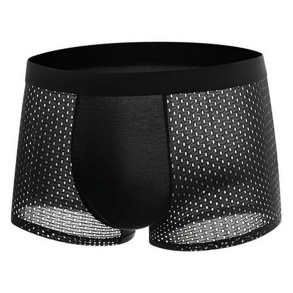 Skymirror Men Summer Underwear Mid-rise Wide Elastic Waistband Boxer Briefs U-convex Thin Ice Silk Mesh Shorts Panties Underpants