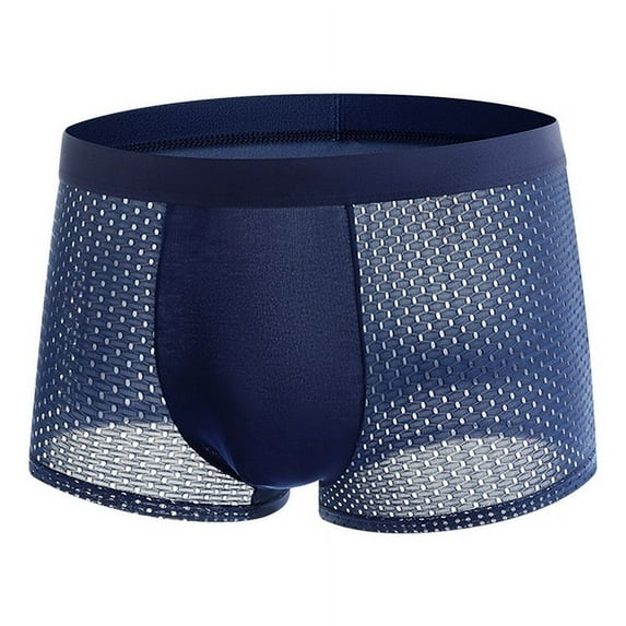 Skymirror Men Summer Underwear Mid-rise Wide Elastic Waistband Boxer Briefs U-convex Thin Ice Silk Mesh Shorts Panties Underpants