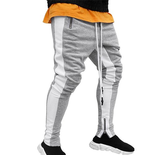 Skymirror Men Sweatpants Contrast Colors Elastic Waist Drawstring Breathable Autumn Trousers for Jogging