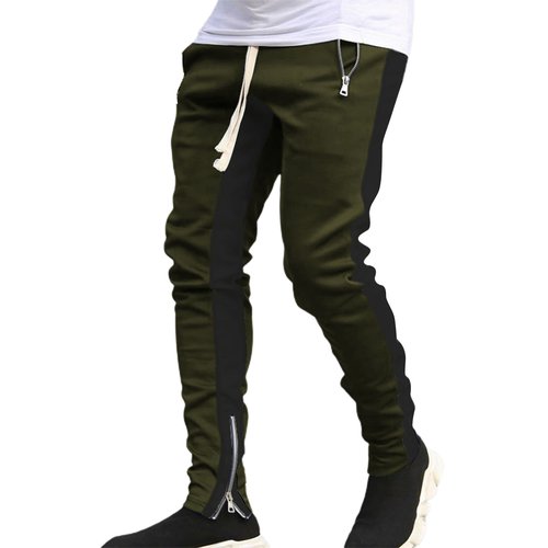 Skymirror Men Sweatpants Contrast Colors Elastic Waist Drawstring Breathable Autumn Trousers for Jogging