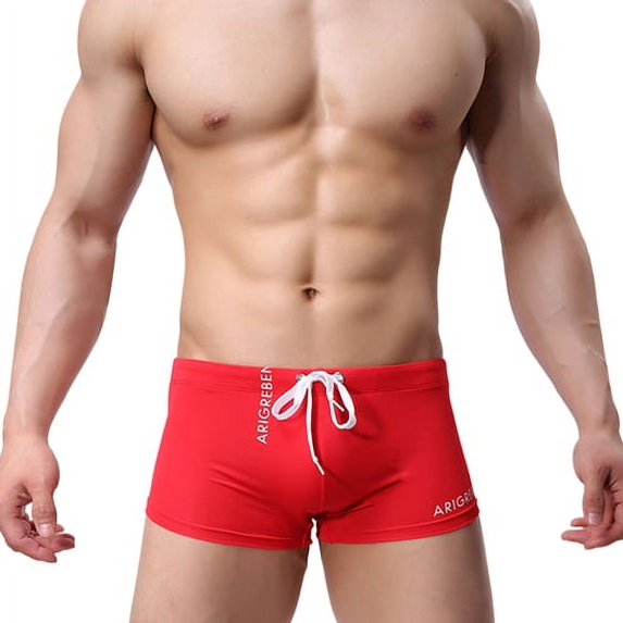 Skymirror Men Swimming Shorts Drawstring Elastic Waist Soft Quick Dry Breathable Slim Fit Solid Color U Convex Mid Waist Bathing Boxers Surfing Water Sports Swimming Trunks