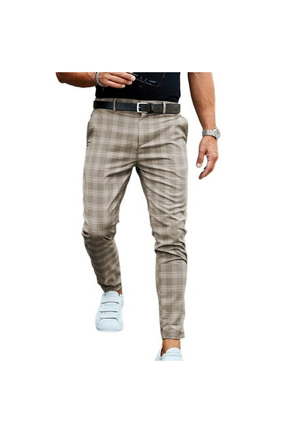 Men Trousers Plaid Loose Autumn Winter Vintage Checkered Pattern Pants for Daily Wear