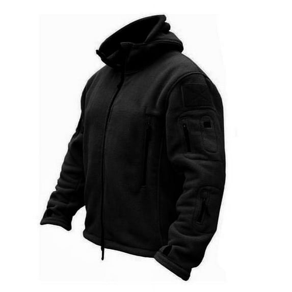 Skymirror Men's Fleece Jacket Hooded Thermal Windbreaker Full Zip Up Fall Winter Plush Coats with Pockets for Safari Hiking Workwear