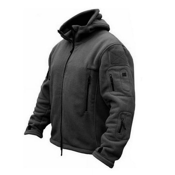 Skymirror Men's Fleece Jacket Hooded Thermal Windbreaker Full Zip Up Fall Winter Plush Coats with Pockets for Safari Hiking Workwear