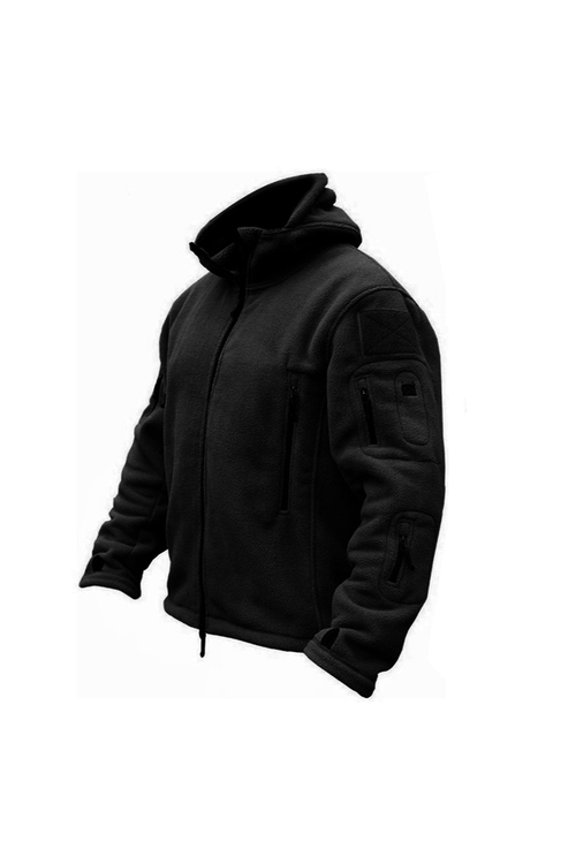 Men's Fleece Jacket Hooded Thermal Windbreaker Full Zip Up Fall Winter Plush Coats with Pockets for Safari Hiking Workwear