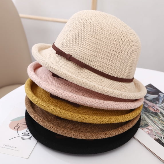 Skymirror Outdoor Hat Round Top Rolled Edge Trendy Soft Fine Workmanship Daily Wear Lightweight Weave Design Fisherman Hat Summer Accessories