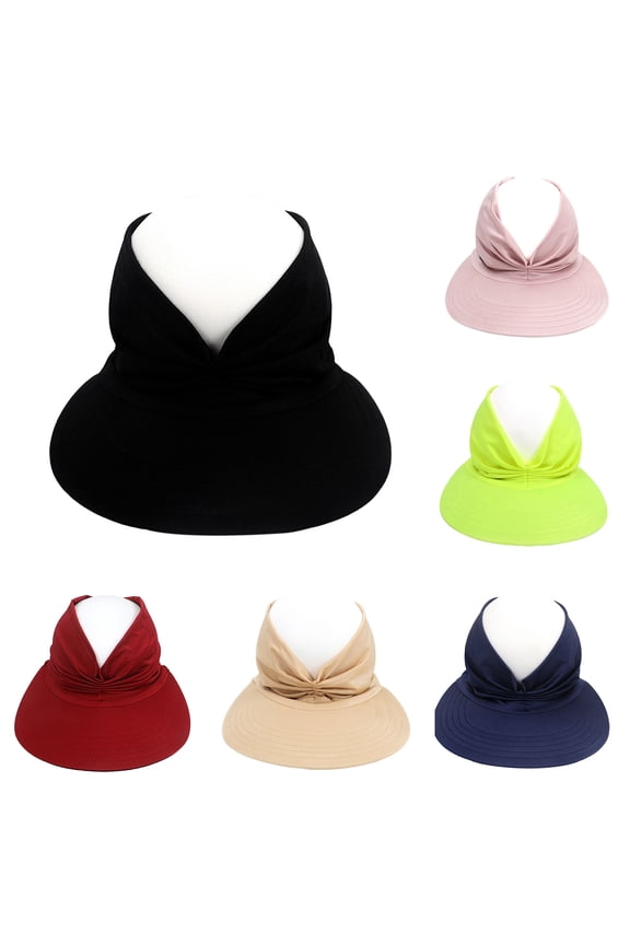 Outdoor Ladies Hat Empty Top Large Brim Pleated Pure Color Sun Protection Anti-UV Portable Breathable Sport Gardening Fishing Travel Cap