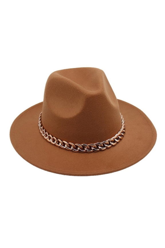 Performance Hat Thick Chain Decor Dome Solid Color Jazz Hat Wide Brim Retro Photo Prop Fedora Winter Autumn Panama Cap