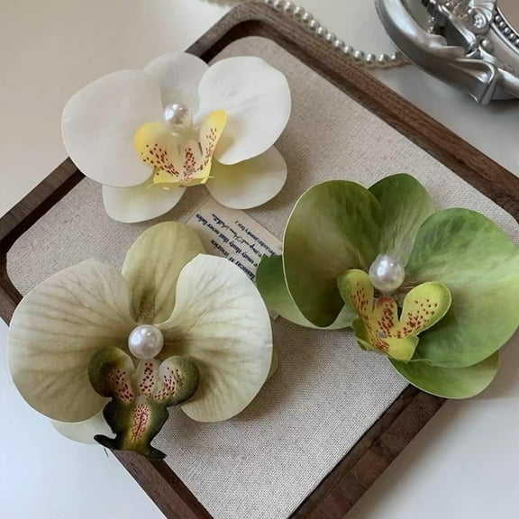 Skymirror Phalaenopsis Flower Hair Clip Faux Silk Flower Design Hairpin Back Head Hair Claw Lightweight Stylish Accessory