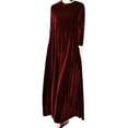 thumbnail image 1 of Skymirror Pile Collar Long Sleeves Pockets A-Line Women Dress Spring Autumn Pleated Loose Hem Solid Color Velvet Maxi Dress, 1 of 8
