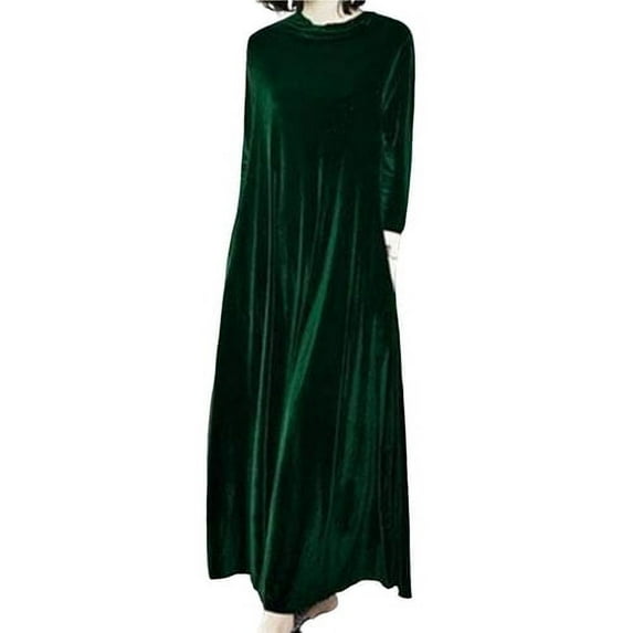 Skymirror Pile Collar Long Sleeves Pockets A-Line Women Dress Spring Autumn Pleated Loose Hem Solid Color Velvet Maxi Dress