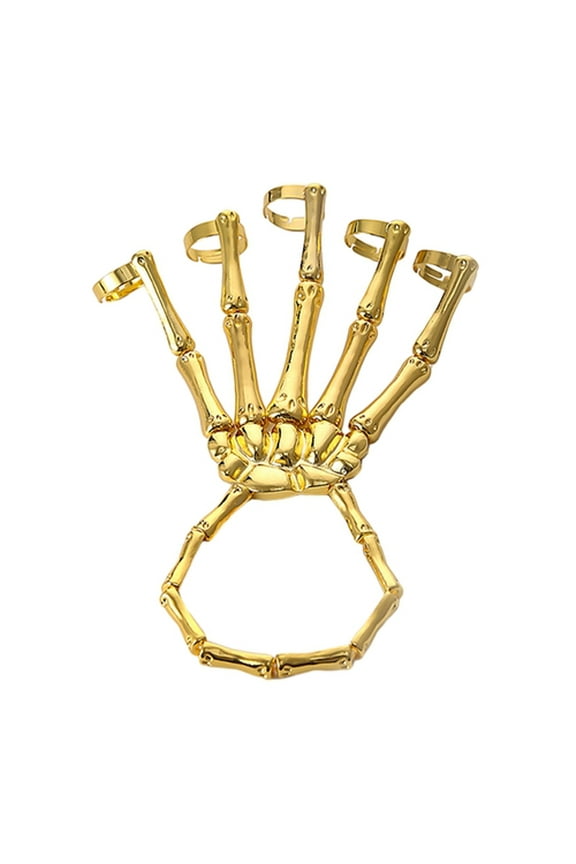 Punk Style Skeleton Hand Ring Bracelet Halloween Skull Fingers Wristband Adjustable One-Piece Women Men Finger Ring Bangle