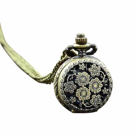 Skymirror Retro Vintage Steampunk Quartz Necklace Carving Pendant Chain Clock Pocket Watch