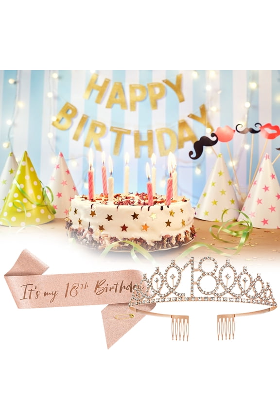 Shiny Rhinestones Crown Headband Number Print Noble Stunning Birthday Party Crown Tiara with Ribbon Hair Accessories