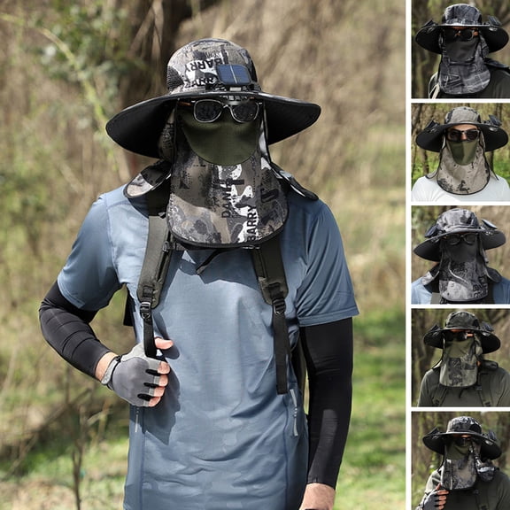 Skymirror Solar Fan Fisherman Hat USB Charging Sunscreen Sun Hat with Dual Fans All-Round Sun Protection Outdoor Adventure Hat with Shawl Face Guard