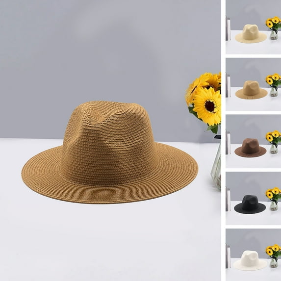 Skymirror Solid Color Folding Thin Straw Hat Unisex Big Brim Sunscreen Jazz Hat Fashion Accessories