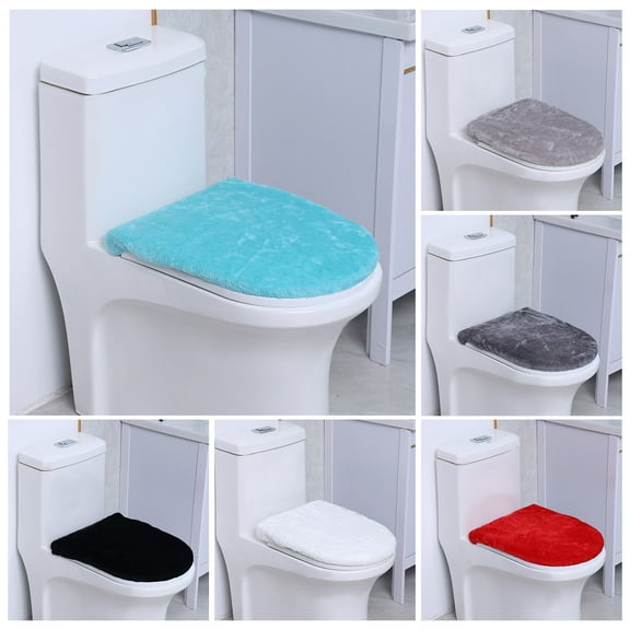 Skymirror Solid Color Toilet Lid Cover Ultra Plush Elastic Band Non-Slip Material Washable Universal Fit Toilet Cover Bathroom Accessory