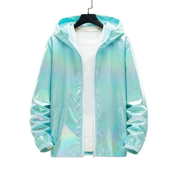Skymirror Spring Autumn Bright Colorful Sunscreen Jacket Men Hooded Long Sleeve Pockets Jacket Zipper Placket Men Coat Streetwear