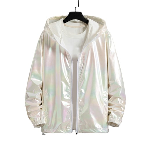 Skymirror Spring Autumn Bright Colorful Sunscreen Jacket Men Hooded Long Sleeve Pockets Jacket Zipper Placket Men Coat Streetwear
