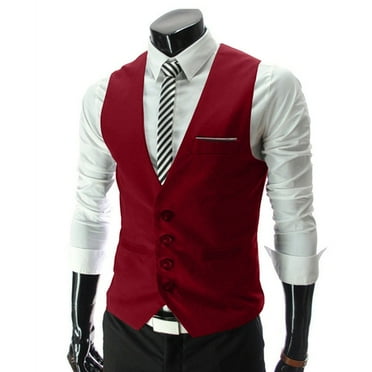 Skymirror Suit Vest Sleeveless Pockets Simple Solid Color Men Formal Business Vest Workwear