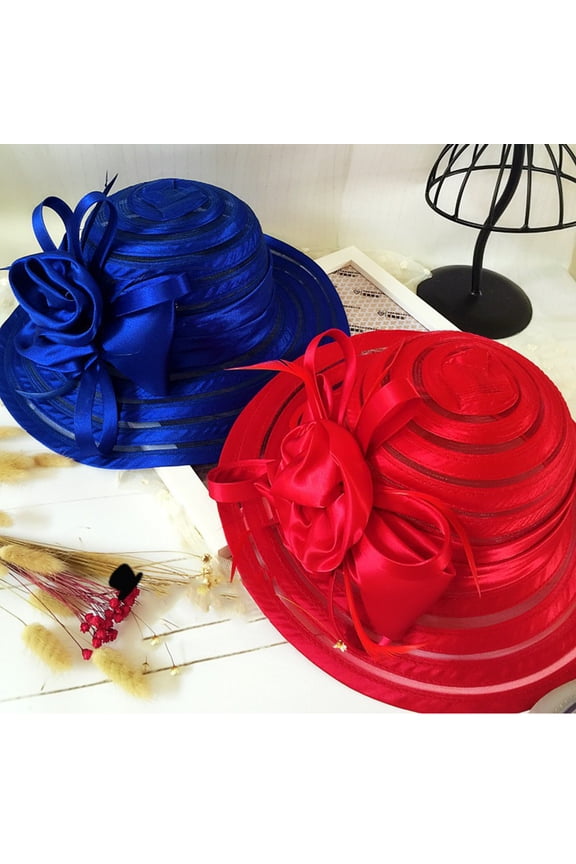 Sun Hat Flower Decor Wide Brim Lightweight Stripe See-through Mesh Women Church Cap Bridal Hat