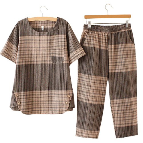 Skymirror T-shirt Round Neck Button Design Casual Women Short Sleeve Tops Pants Set for Daily Wear