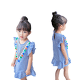 thumbnail image 1 of Skymirror Toddler Baby Girl Cotton Linen Stripe Dress Ruffle Sleeve Halter Ruffle Dress Tassel Breathable Summer Clothing Kids Casual Beach Dresses, 1 of 2