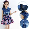 thumbnail image 1 of Skymirror Toddler Girls Outfits Baby Flower Princess Dresses Denim Summer Small Flying Sleeve Clothes Jean Tutu Skirts for Girls 4-9 Years, 1 of 2