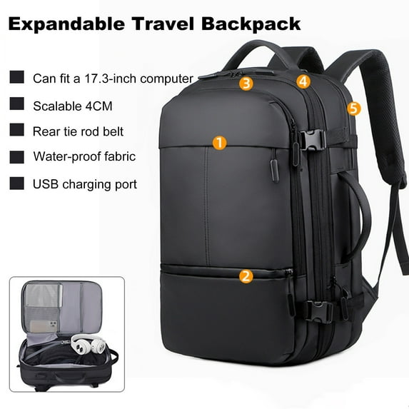 Skymirror Travel Backpack Expandable Capacity Computer Bag with USB Charging Port Waterproof Anti-Theft Lock Wet/Dry Separation Pockets Weekender Carry-On Business Bag