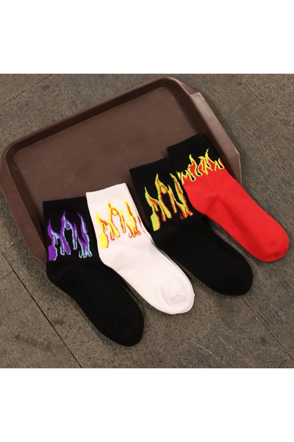 Tube Socks Long Section Flame Print Cotton Winter Cute Funny Cotton Ladies Socks for Winter