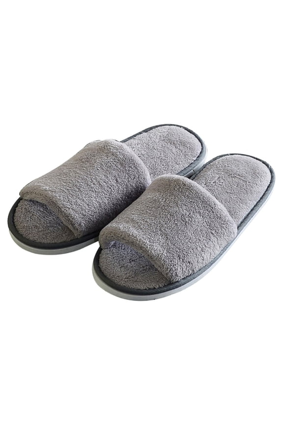 Unisex Solid Color Coral Fleece Warm Open Toe Home Indoor Shoes Hotel Slippers