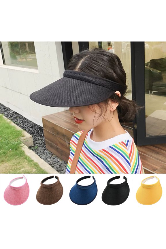 Unisex Sun Hat Adjustable Elastic Band Empty Top Wide Long Brim Sun Protection Anti-UV Lightweight Solid Color Anti-slip Breathable Women Men Beach Cap Sun Hat Outdoor Headwear