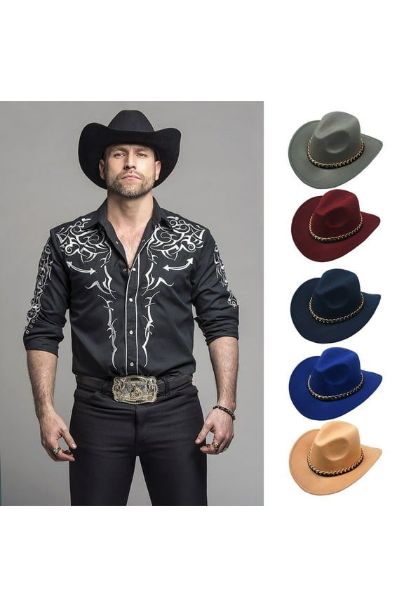 Unisex Vintage Wide Brim Warm Hat Western Cowboy Hat British Style Jazz Cap for Outdoor Daily Life