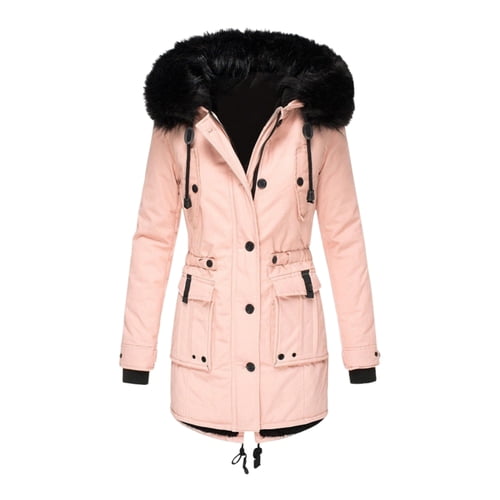 Skymirror Winter Coat with Furry Hood And Pockets Plush-lined Plus Size Zipper Closure Drawstring Parka Windproof Heat Retention Daily Cold Weather Outwear Jacket