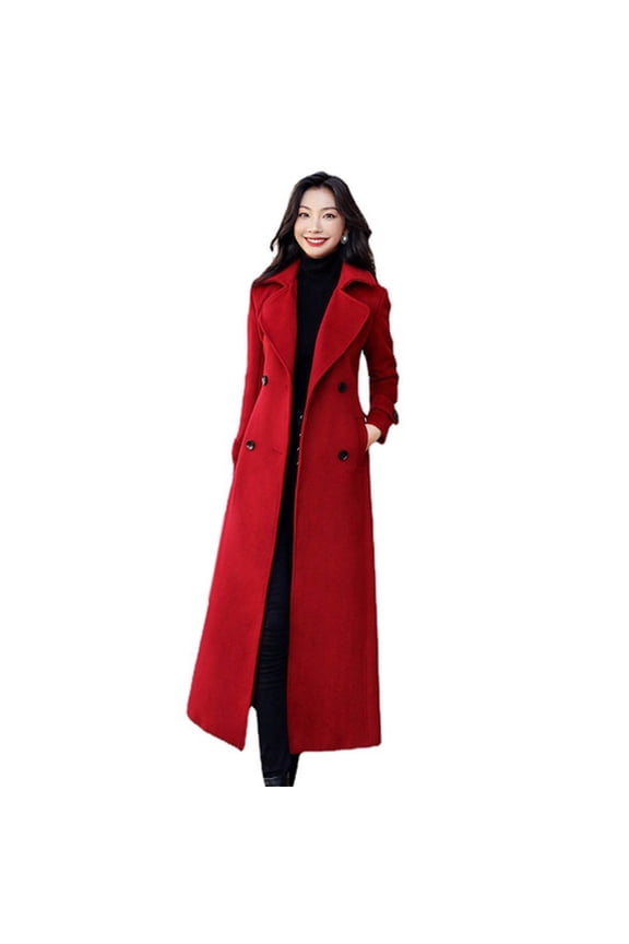Winter Overcoat Solid Color Mid-calf Length Formal Long Sleeves Wear-resistant Keep Warm Business Double-breasted Coat Lady Coat for Prom
