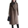 thumbnail image 1 of Skymirror Women Autumn Winter Solid Color Woolen Coat Lapel Long Sleeve Two Buttons Pockets Mid-length Woolen Cardigan Outwear, 1 of 8