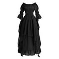 thumbnail image 1 of Skymirror Women Ball Gown Off Shoulder Gothic Long Horn Sleeves Irregular Layered Pleated Elastic Tight Waist Solid Color Retro Renaissance Party Prom Maxi Dress Princess Dress, 1 of 8