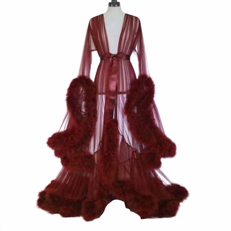 Skymirror Women Bath Party Dress See-through Mesh Fluffy Sleeve Pleated  A-line Lace-up Bow Waist Seductive Wedding Night Honeymoon Bathrobe  Nightdress - Walmart.com