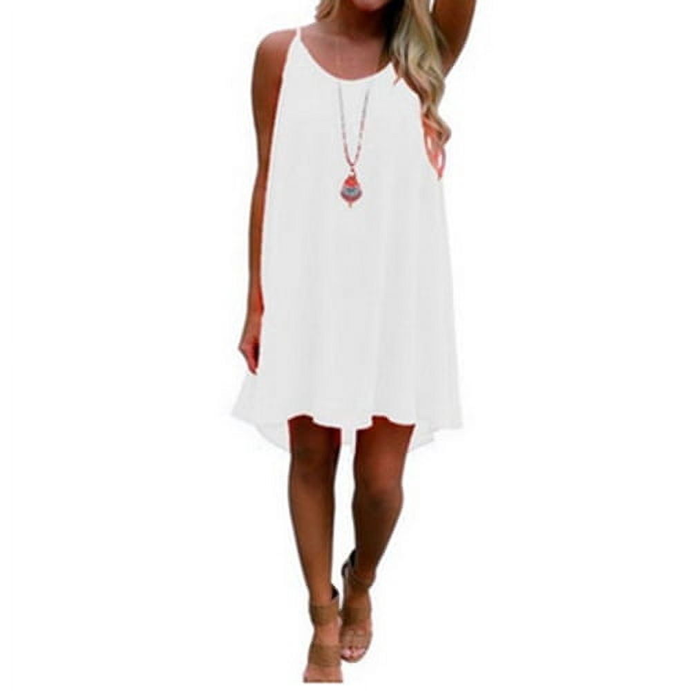Skymirror Women Beach Dress Hollow Out Fishnet Sleeveless Loose Solid Color  Dress-up Off Shoulder Spaghetti Strap Vacation Mini Dress Female Clothes -  Walmart.com